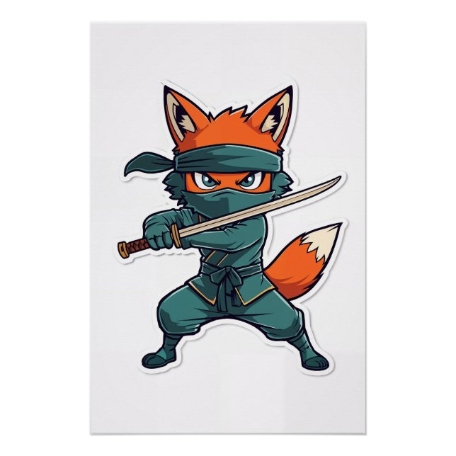 Ninja Fox Poster – Cute Fox Kids Wall Art (Devant)