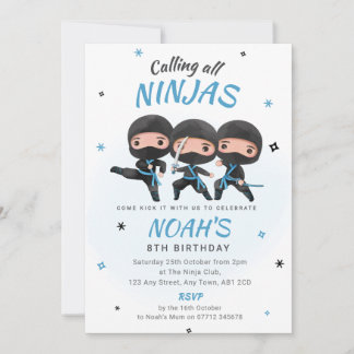 Ninja-Geburtstagseinladung - Blaue Karate-Party Einladung