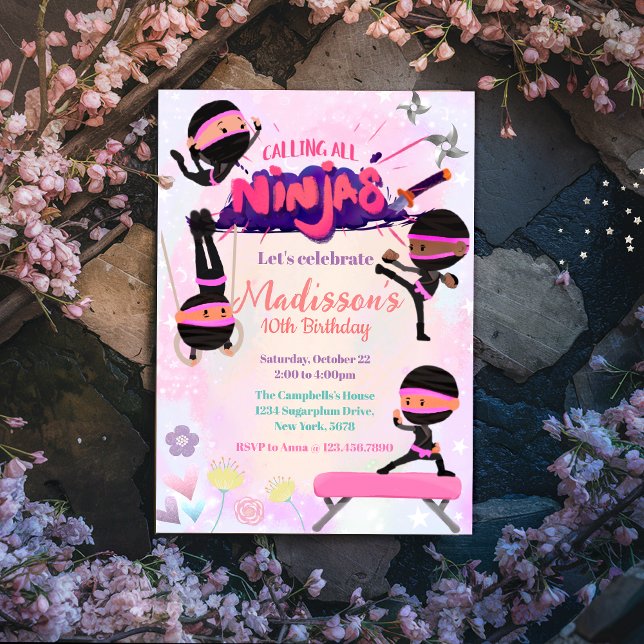 Ninja Girl Birthday Martial Arts Einladung (Von Creator hochgeladen)