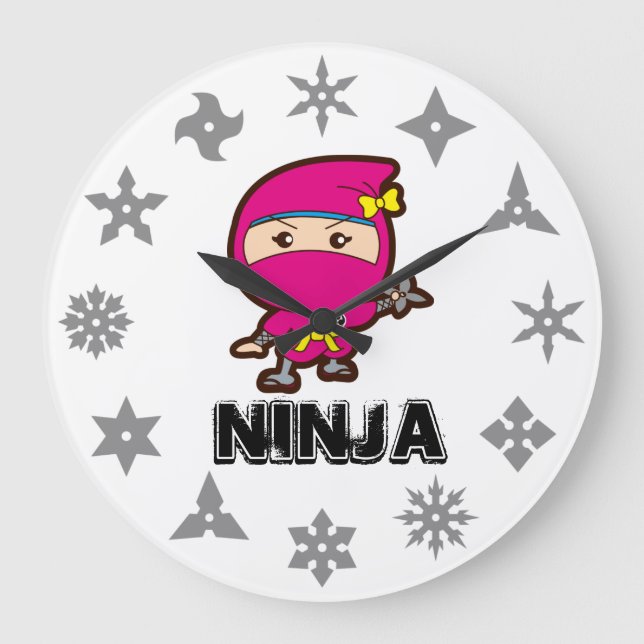 Ninja Girl Große Wanduhr (Vorderseite)