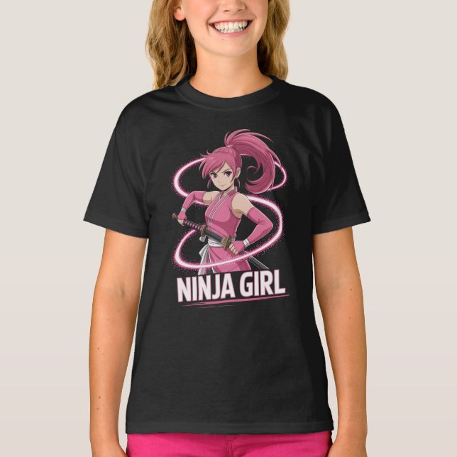 Ninja Girl - Niedlich Anime Kunoichi T-Shirt (Vorderseite)