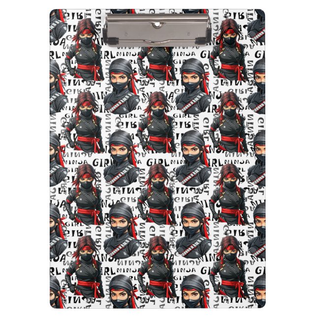 Ninja Girls Anime With Text Pattern Design Klemmbrett (Vorderseite)