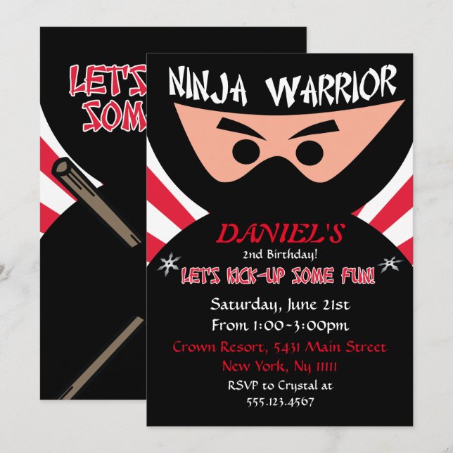 Ninja Guerrier Invitation Anniversaire (Devant / Derrière)