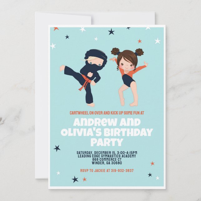 Ninja Gymnastique Twin Birthday Party Invitation (Devant)