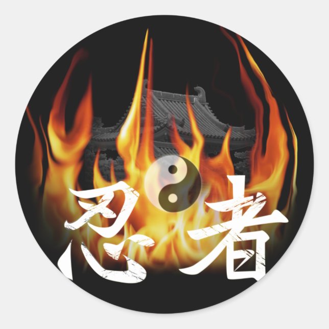 Ninja im Feuer Runder Aufkleber (Vorderseite)