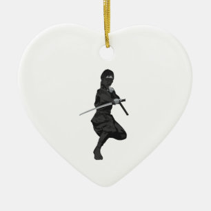 Ninja in der kämpfenden Position, die Katana Keramikornament