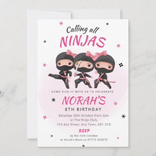 Ninja Invitation Anniversaire Filles roses Karate 