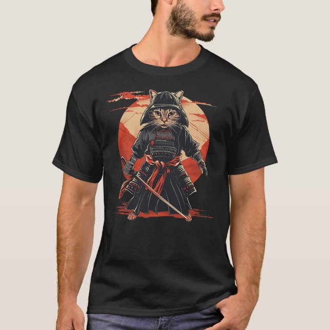 Ninja Japanese Art Samurai Cat Kitten T-Shirt (Vorderseite)