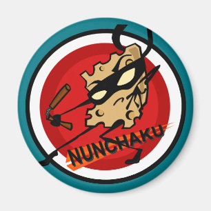 NINJA KÄSE MIT NUNCHUCKS RUND MAGNET