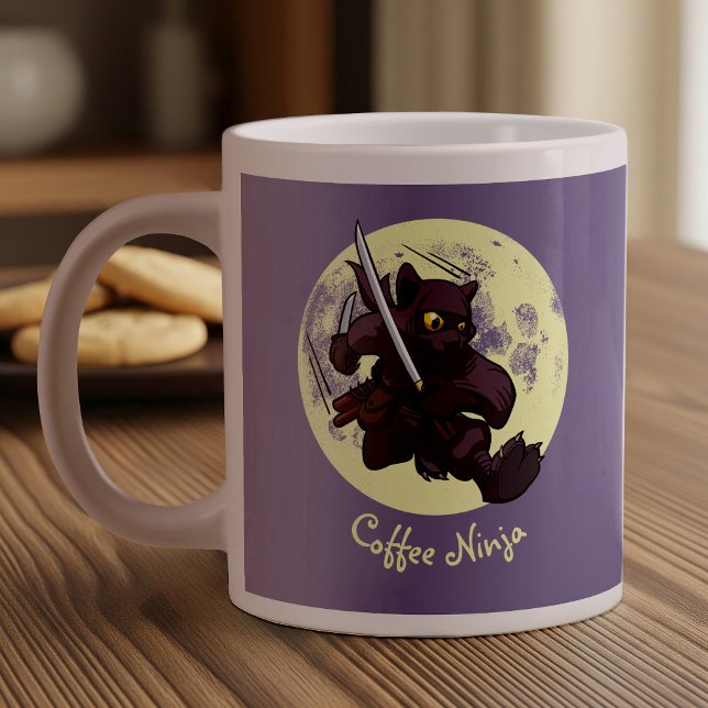 Ninja Katana Schwerter Flying Kick Cartoon Black C Jumbo-Tasse (Von Creator hochgeladen)