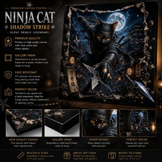 Ninja-Katze 3D Pop-Up-Wandkunstposter Poster (Von Creator hochgeladen)