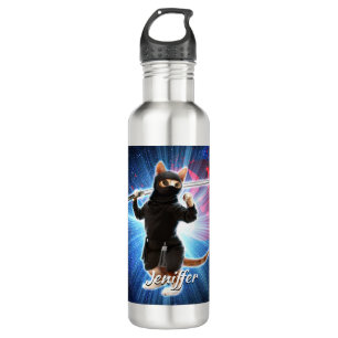 Ninja Katze im Weltraum. Edelstahlflasche