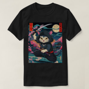 Ninja-Katze mit Katana-Schwert japanische Kampfkun T-Shirt