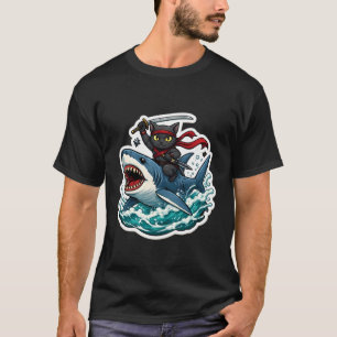 Ninja-Katze Reitet Shart Lustiger Cartoon Besitzer T-Shirt