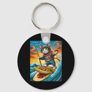 Ninja-Katze surft auf einem Taco-Surfbrett mit Hot Schlüsselanhänger