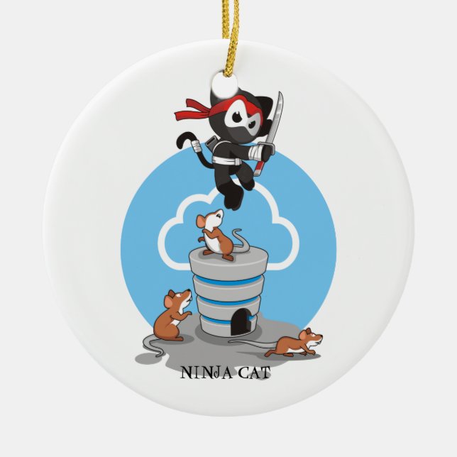Ninja Kitty mit Mäusen Keramikornament (Vorne)