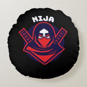 Ninja-Logo – Fettem Krieger-Emblem Rundes Kissen