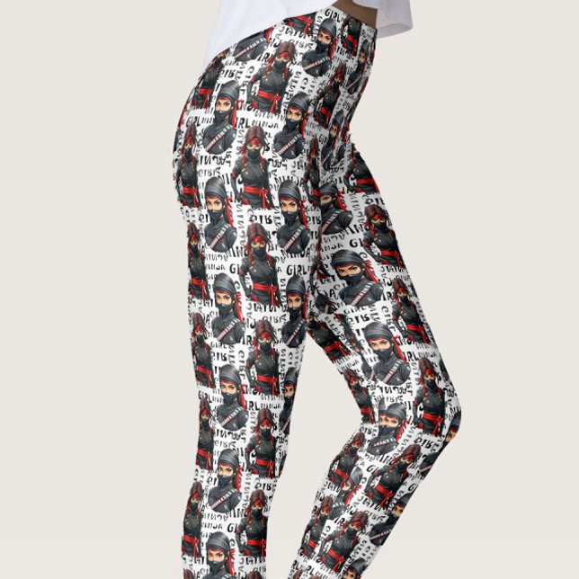 Ninja-Mädchen Anime mit Textmuster Design Leggings (Von Creator hochgeladen)