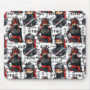 Ninja-Mädchen Anime mit Textmuster-Design Mousepad