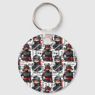 Ninja-Mädchen Anime mit Textmuster-Design Schlüsselanhänger