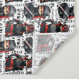 Ninja-Mädchen Anime mit Textmuster-Design Stoff