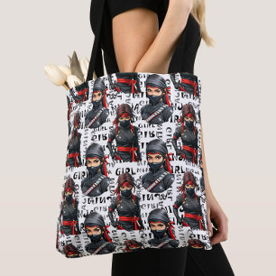 Ninja-Mädchen Anime mit Textmuster-Design Tasche