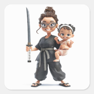 Ninja Mama Quadratischer Aufkleber