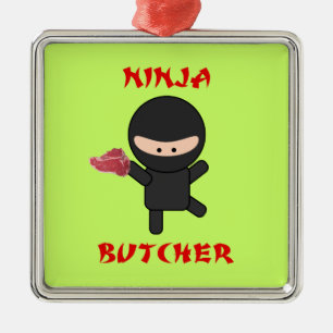 Ninja Metzger mit Fleisch Silbernes Ornament