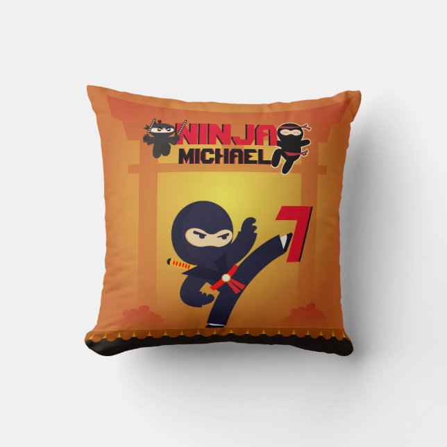 NINJA Movie Star Warrior Kicking it Karate Kinder Kissen (Vorderseite)