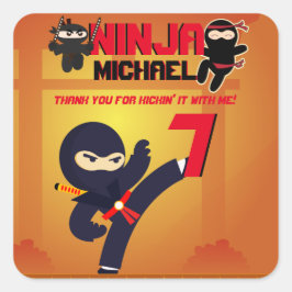 NINJA Movie Star Warrior Kicking it Karate Party Quadratischer Aufkleber