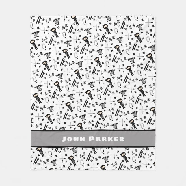 Ninja Musterdecke mit Namen, schwarzes Grau Fleecedecke (Vorderseite)