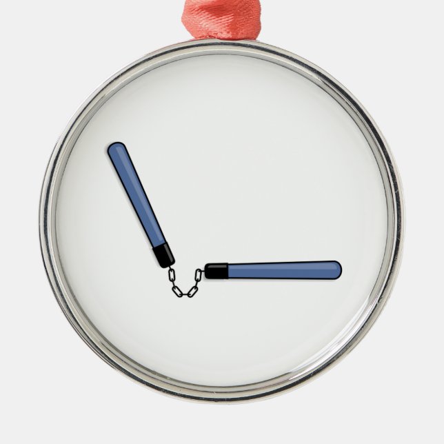 Ninja Nunchucks Silbernes Ornament (Vorne)