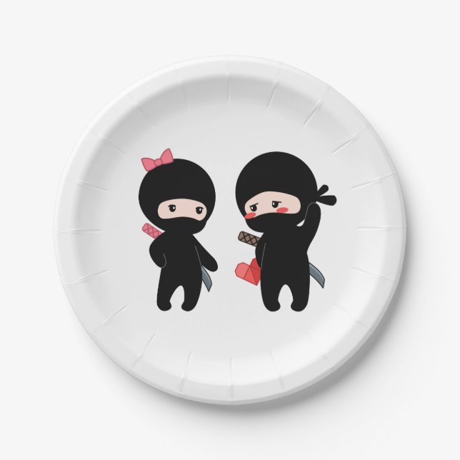 Ninja Pair, ein Junge und ein Mädchen Pappteller (Vorderseite)