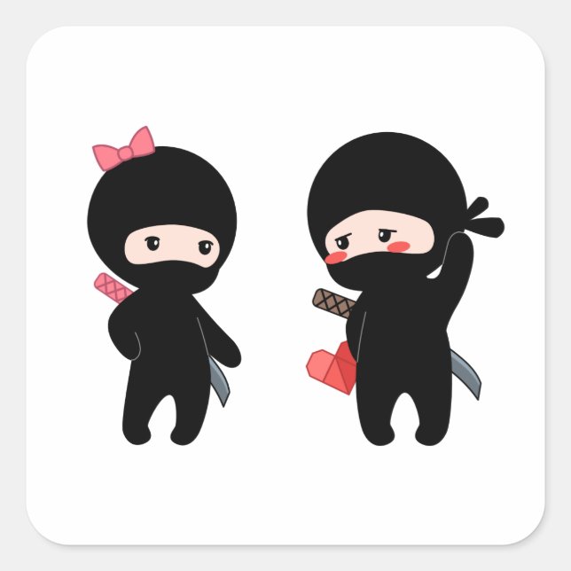 Ninja Pair, ein Junge und ein Mädchen Quadratischer Aufkleber (Vorderseite)