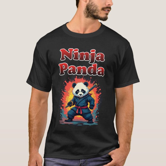 Ninja Panda T - Shirt Niedlich Samurai Style (Vorderseite)