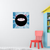 Ninja Pig auf Blue Poster Print