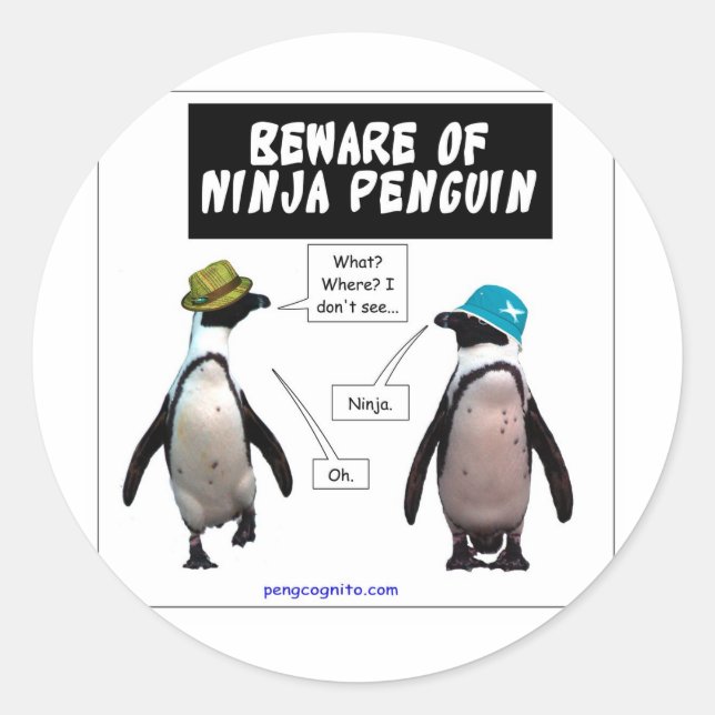 Ninja-Pinguin Runder Aufkleber (Vorderseite)