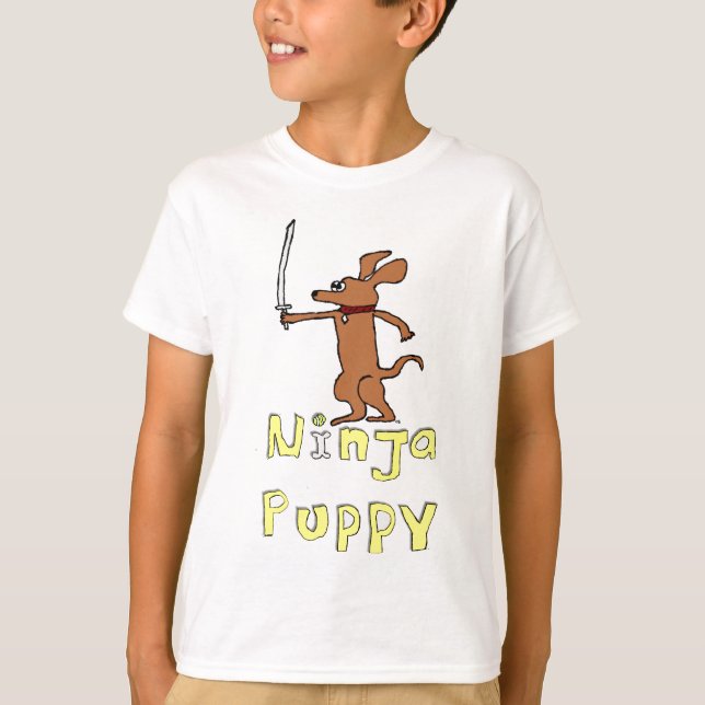 Ninja Puppy to the Rescue Fun Art T-Shirt (Vorderseite)