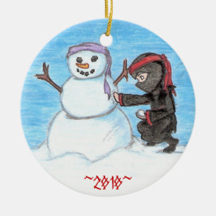 Ninja Schneemann Keramikornament
