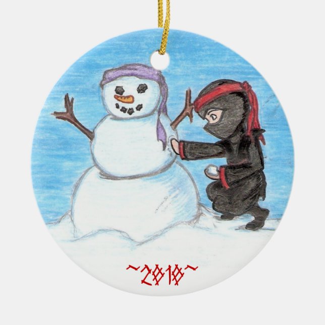 Ninja Schneemann Keramikornament (Vorne)