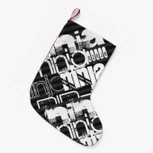 Ninja; Schwarz & Dunkelgrau Streifen Kleiner Weihnachtsstrumpf