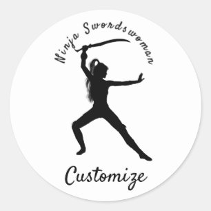 Ninja Schwertfrau Silhouette Thunder_Cove Runder Aufkleber