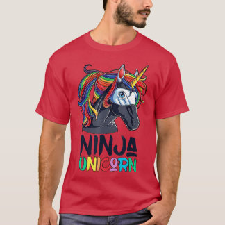 Ninja Unicorn Girls Rainbow Martial Arts Fighter T-Shirt