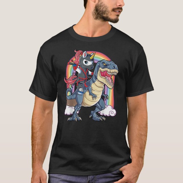 Ninja Unicorn Riding Dinosaur T rex Funny Men Wome T-Shirt (Vorderseite)