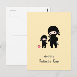 Ninja Vater und Kind auf der gelben Postkarte