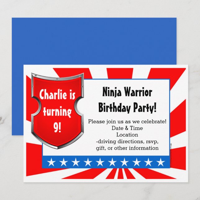 Ninja Warrior Birthday Party Kinder Boys Patriotic Einladung (Vorne/Hinten)