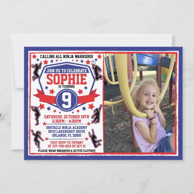 Ninja Warrior Girls Birthday Foto Einladung (Vorderseite)