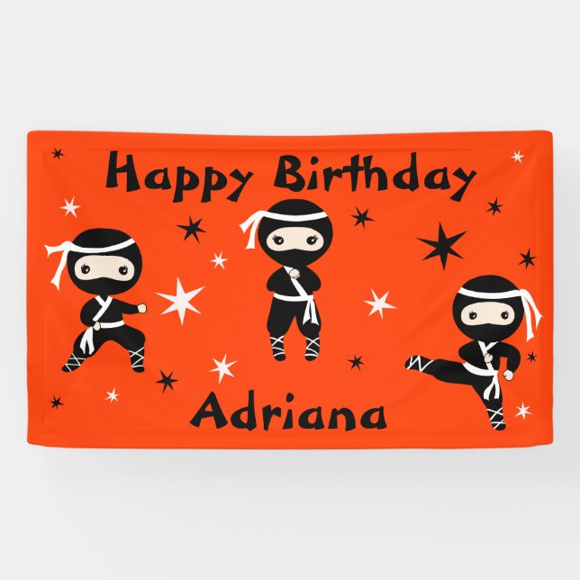 Ninja Warrior Girls Pink Birthday Party Banner (Horizontal)