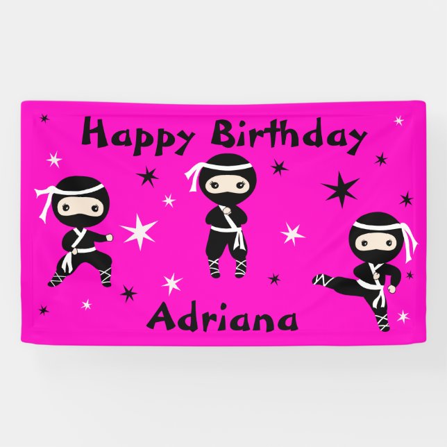 Ninja Warrior Girls Pink Birthday Party Banner (Horizontal)