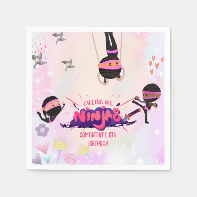 Ninja Warrior Girls Pink Serviette (Vorderseite)